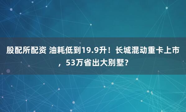 股配所配资 油耗低到19.9升！长城混动重卡上市，53万省出大别墅？